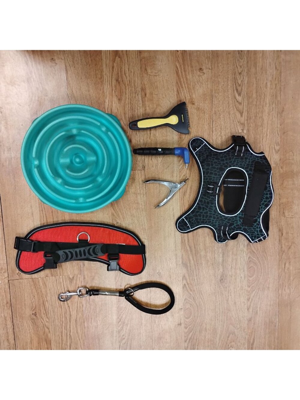 Dog Essentials Set: L Harness Leash Slow Feeder Nail Clipper & Hair Remover
